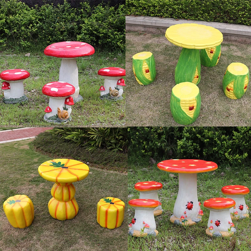 3D Fiberglass Cute Mushroom Light Garden Lawn Landscape Decoration Solar Powered Lights Waterproof LED Ground-Inserted Lamp