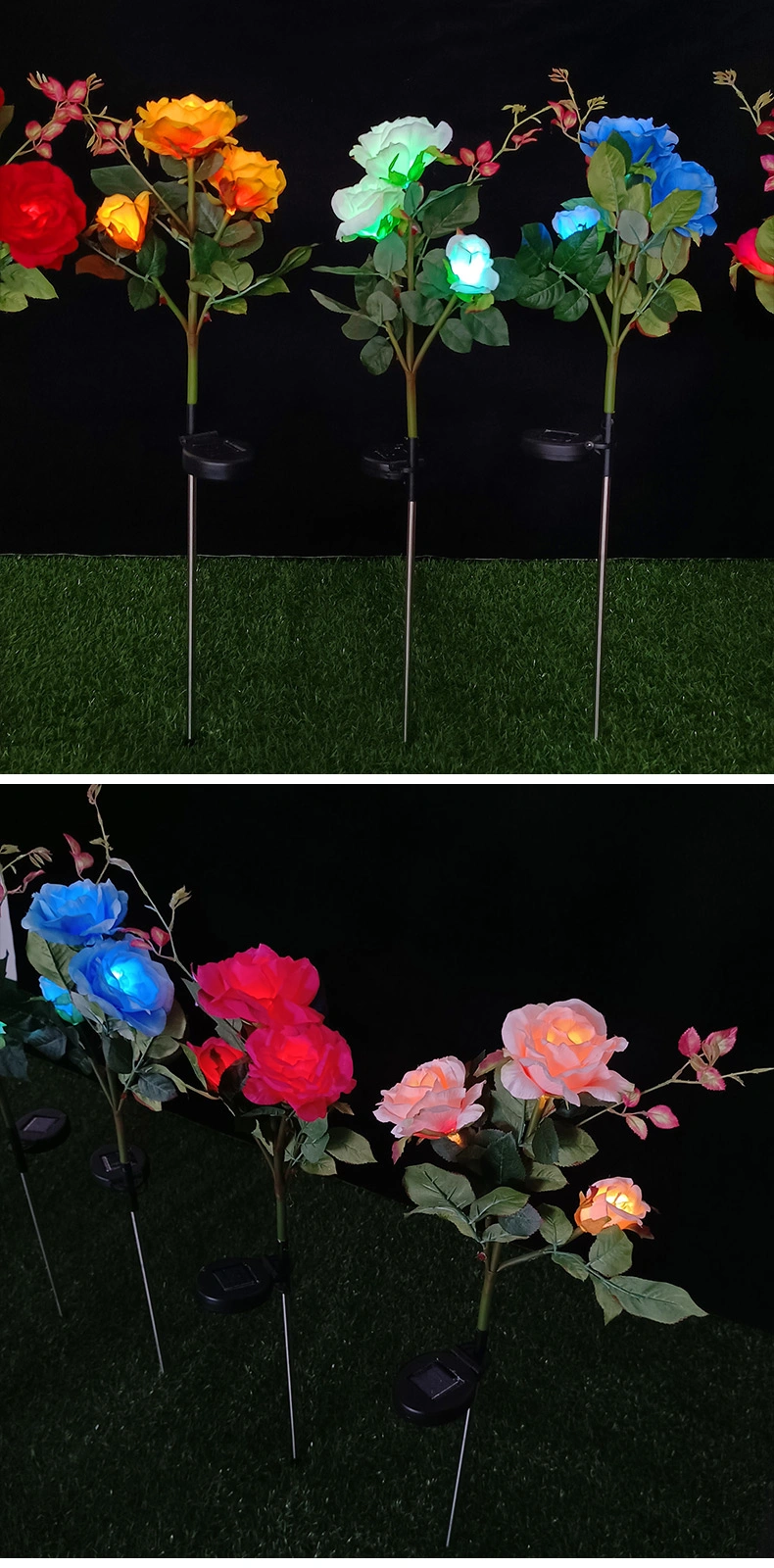 LED Solar Simulation Rose Flower Light Outdoor Lawn Ground Insert Garden Simulation Flower Decorative Landscape Lamp