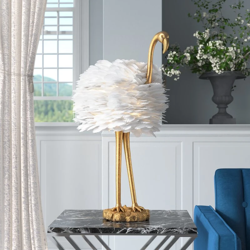 Flamingo Table Lamp Feather Shade Creative Desk Lamp Decorative LED Light Floor Lamp