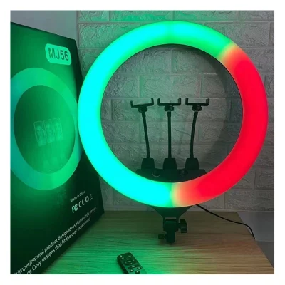 22 インチ Mj56 RGB LED リングライト、スタンド付き、60W 調光可能なデュアルカラー 3200K-5600K、CRI 95+、ビデオ用特別ステージエフェクト